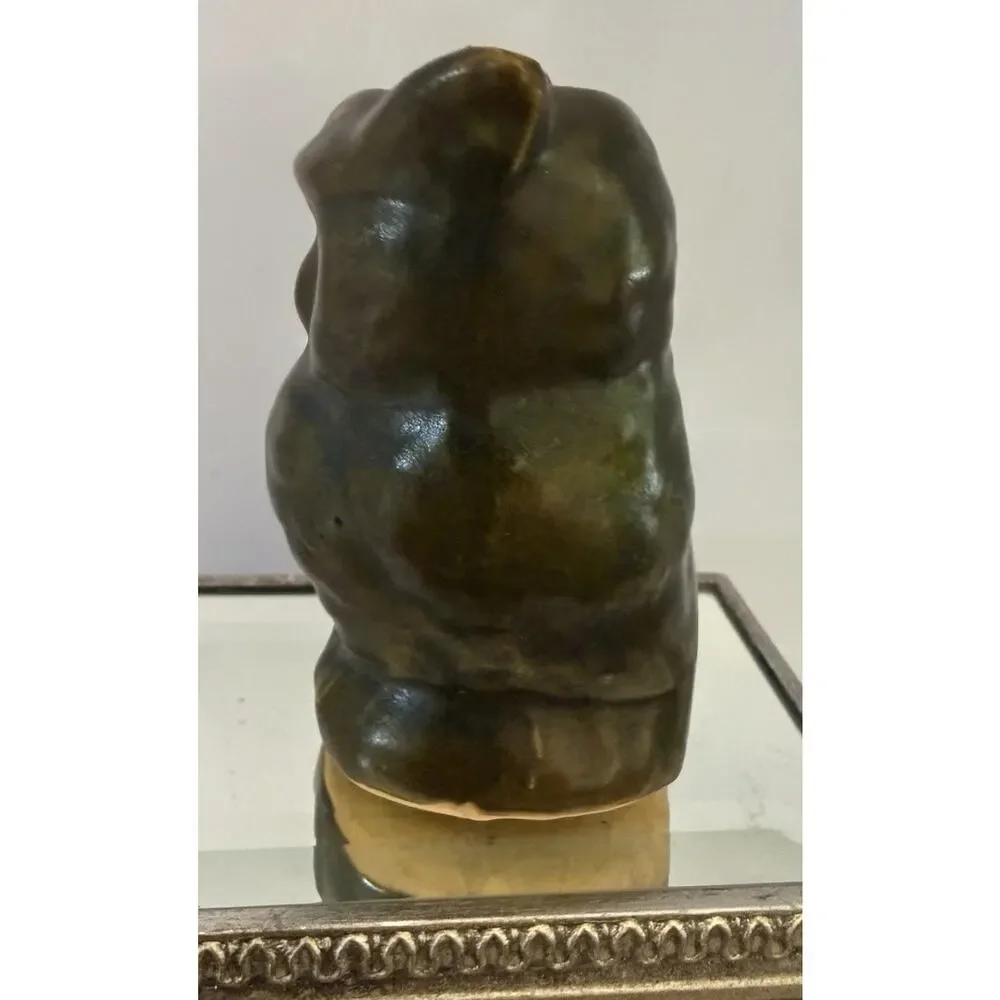 Vintage Mid Century 1948 Ceramic Avocado Green Estate Owl Bud Vase 4.25”